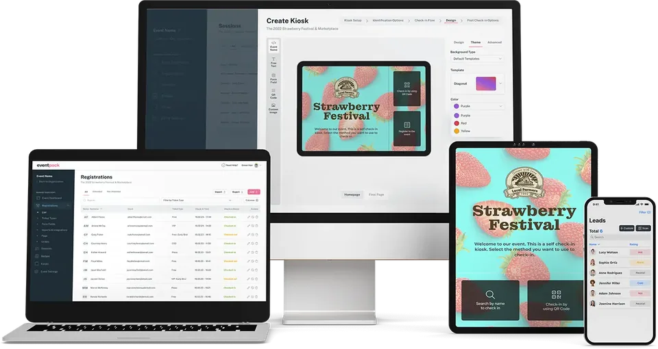 Eventpack on a laptop, tablet and phone