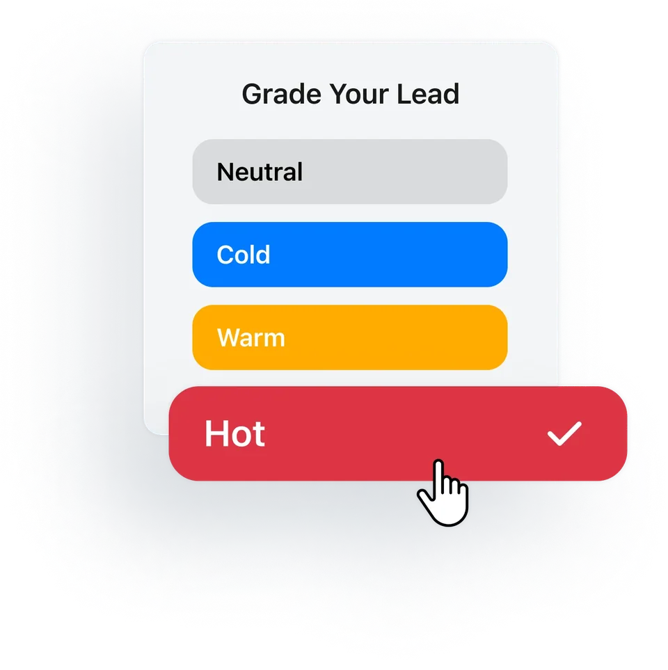 Lead capture app screen with the hot grade selected for a lead