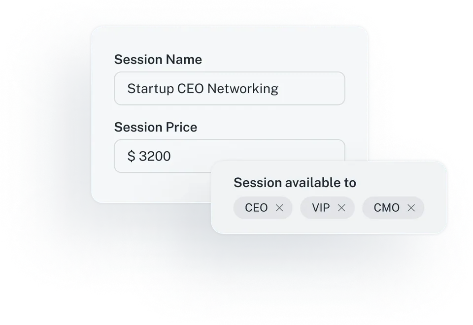 Session settings showing the session name, price and availability by ticket type